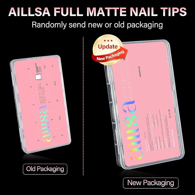 AILLSA Extra Short Square Nail Tips 450PCS Full cover Clear Nail Tips Matte No Need Files Upgraded Press on False Nail Tips for Nail Extension Fake Nail Tips Manicure 15 Sizes