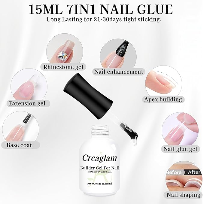 Women Builder Gel for Nails: 2Pcs 7 in 1 Clear Builder Nail Gel Set for Fast Nail Art Set DIY Home Manicure - 15ml Extension Strengthener for Nails Art Design