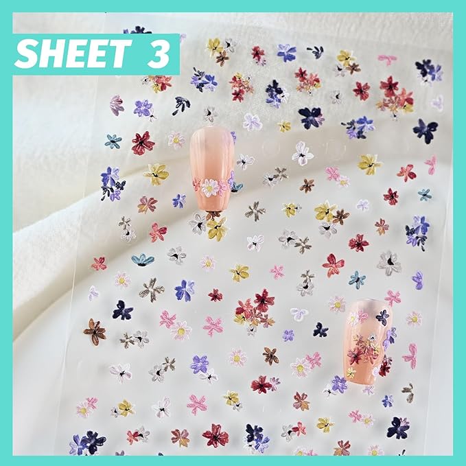 Rose Flower Nail Art Stickers Pearl Rhinestones Embossed Vintage Nail Decals for Nail Art Design Self-Adhesive Nail Accessories for Women Nail Art Supplies 3 Sheets