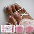 French Tip Toe Nail Tips Press on Nails, Squoval Pre-Designed False Toenail Extension, Peach Pink Pre-applied Tip Press On Toenails Full Cover Acrylic Nails for DIY 15 Sizes 300 pcs