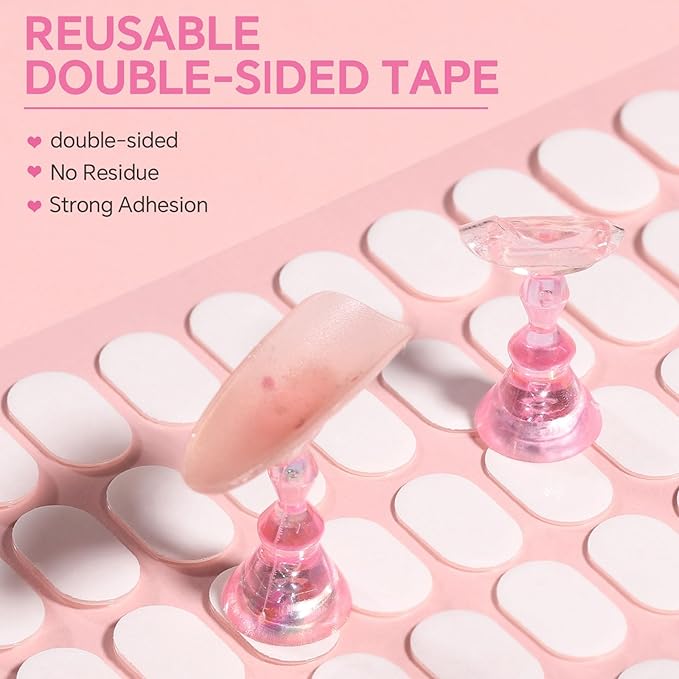 Nail Stand Set, Magnetic Nail Stands for Press ons False Nail Tips Practice Acrylic Nail Holder for Painting Nails with 300pcs Sticky Tabs (Pink)