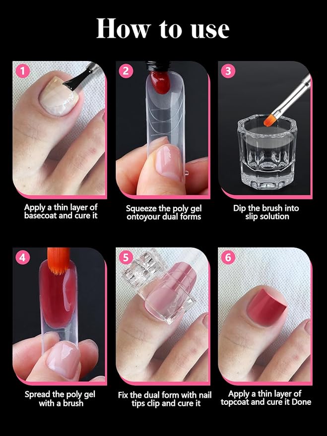 Poly Gel Toe Nail Form Set, EBANKU Reusable Toenails Dual Forms for Nail Extensions, Poly Gel Toe Nail Tips with Dual-Ended Brush and Nail File, 5PCS Clips - 12 Sizes 120PCS