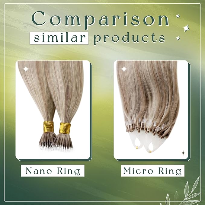 RUNATURE Nano Bead Hair Extensions Human Hair Blonde, Medium-Length Hair, Nano Tip Hair Extensions Ash Blonde, Add Hair Volume for Women, Full Ends, Cold Fusion, Easy to Maintain, 16 Inch 50G 50S