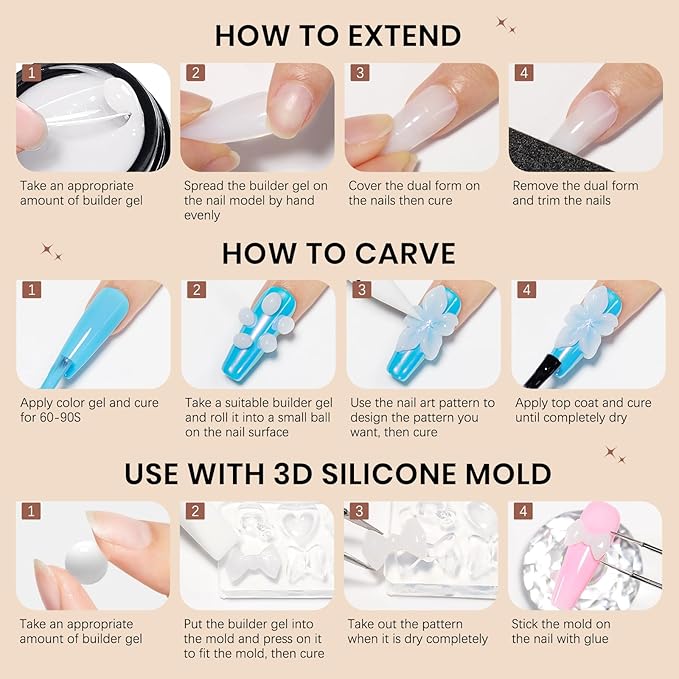 White 3d Sculpting Gel for Nails, 3d Gel Nail Art Non Stick Hand Extension Nail Gels Sculpture Molding Gels with 3D Silicone Nail Art Home DIY Manicure for Women Girls