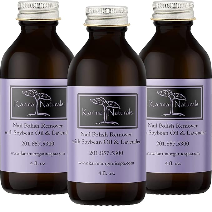 Karma Organic Nail Polish Remover with Soybean Oil and Lavender Oil- Non Toxic, Vegan, Cruelty Free, Acetone Free – Nails Strengthener for Fingernails – 12 fl. Oz. (3 Pack)