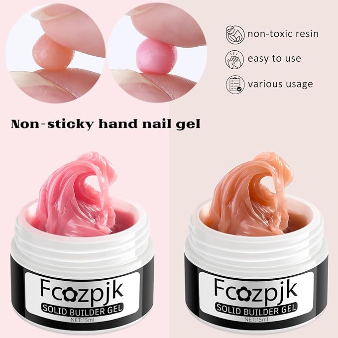 Solid Builder Nail Gel, Nude Pink & Skin Color, Non-Sticky Hard Gel for Nails, 3D Sculpting, Extension, Salon Supplies