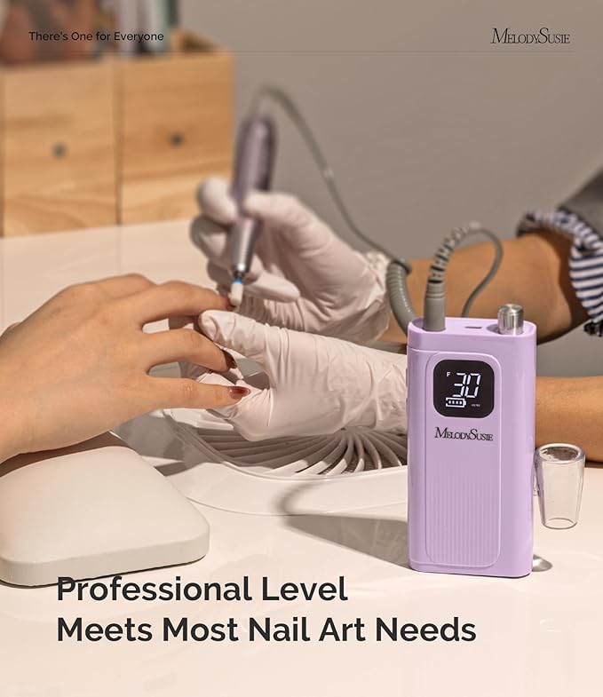 MelodySusie Entry-Level Clip-On Rechargeable Essential Nail Drill, SC300F 30000RPM E-File with LCD Display for All Manicure Shaping & Gel Removal,Ideal for Training,Nail Art Practice & Home Use,Purple