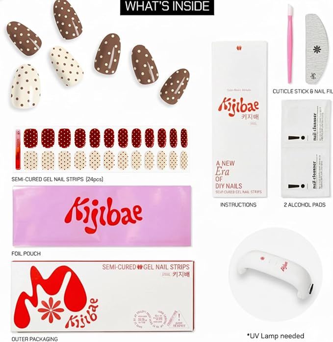 Semi Cured Gel Polish Strips | 24pc UV LED Required Wraps | Gift Peel and Stick Nails | Coquette DIY Home Manicure | Press On Alternative (Spot On)