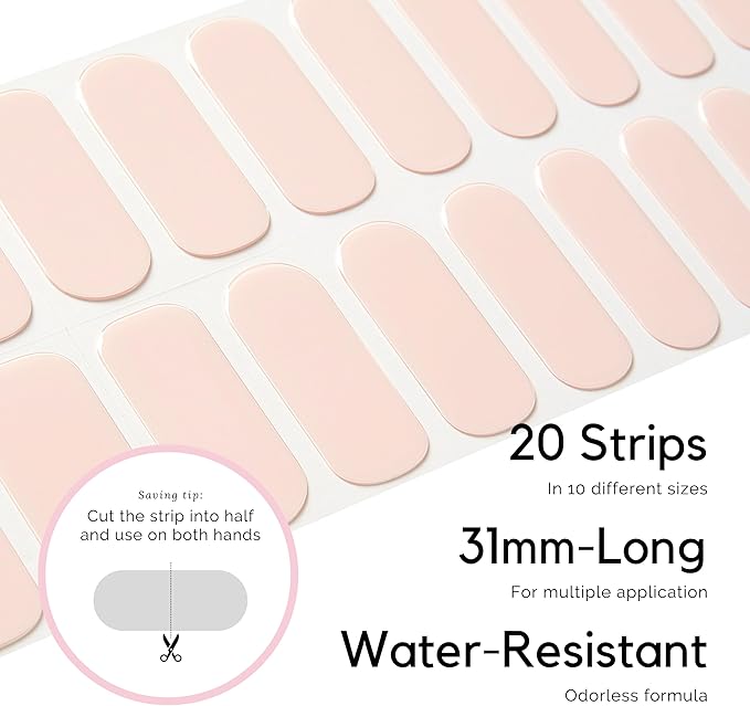 Semi Cured Gel Nail Strips - NAILOG 20 Pcs Pink Nail Stickers Extra Long Wraps with Glossy Gel Finishing for Spring Summer, Cotton Candy