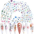 48 Sheets Flowers Nail Art Stickers, Holographic Spring Floral Water Transfer Nail Decals Design, Flowers Leaf Butterfly Nail Sticker for Women Girls Manicure Decorations Resin Nail Decal Tattoo Set