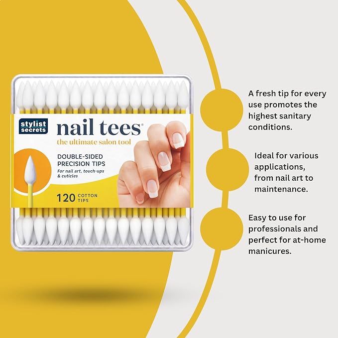 Fran Wilson NAIL TEES COTTON TIPS 120 Count - The Ultimate Nail Tool, Multi-Purpose Double-sided Swabs with Pointed Ends for Precise Touch-ups and the Perfect At-Home Manicure & Pedicure