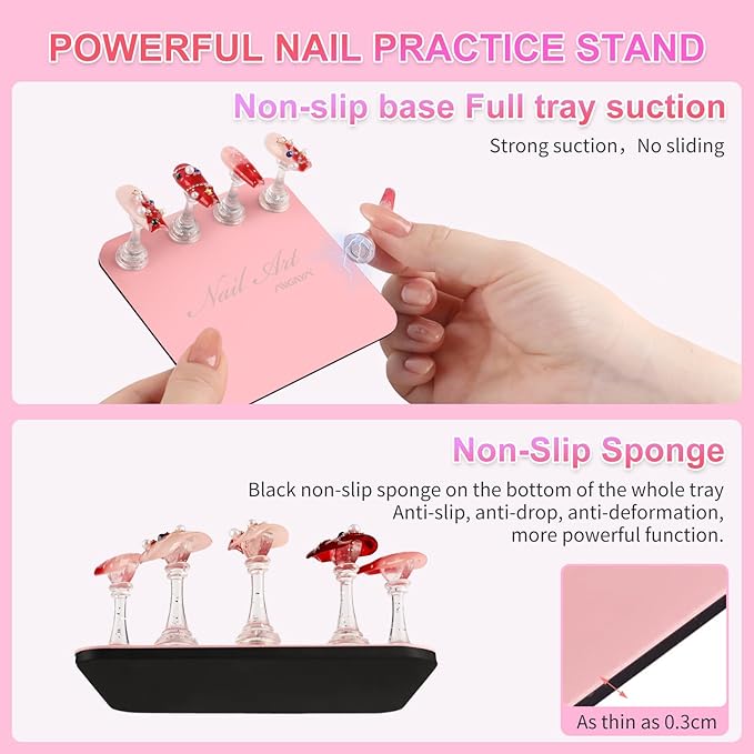 ANGNYA Nail Stand for Press Ons,Square Shape Super Magnetic Base Nail Holder for Painting Nails with 200 Pcs Reusable Double-Sided Tape for Nails Practice Nail Tools Home DIY Salon Supplies