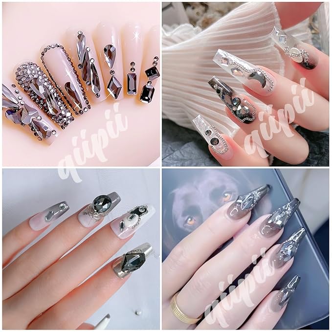 2052Pcs Black Diamond Nail Rhinestones Multi Shapes Crystals Flatback K9 Glass Dark Gray Stones Gems Round Beads Jewels Crystals Charms for Nails Face Eyes Makeup Shoes Crafts Tumblers Bottles