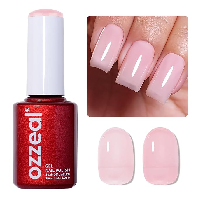 Jelly Gel Polish, Neutral Nude Jelly Nail Gel Polish Translucent Spring Summer Sheer Soak off UV LED for Nail Art DIY Manicure 0.5 Fl Oz