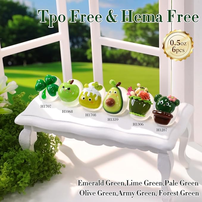 Double Rhythm 6 Pcs Hema Free Gel Polish Set 0.50 OZ Same Color Same Bottle Soak Off Neutral Natural Milky Gel Polish Kit Nail Art Manicure Salon DIY at Home (Lime Forset Green-H6-8)