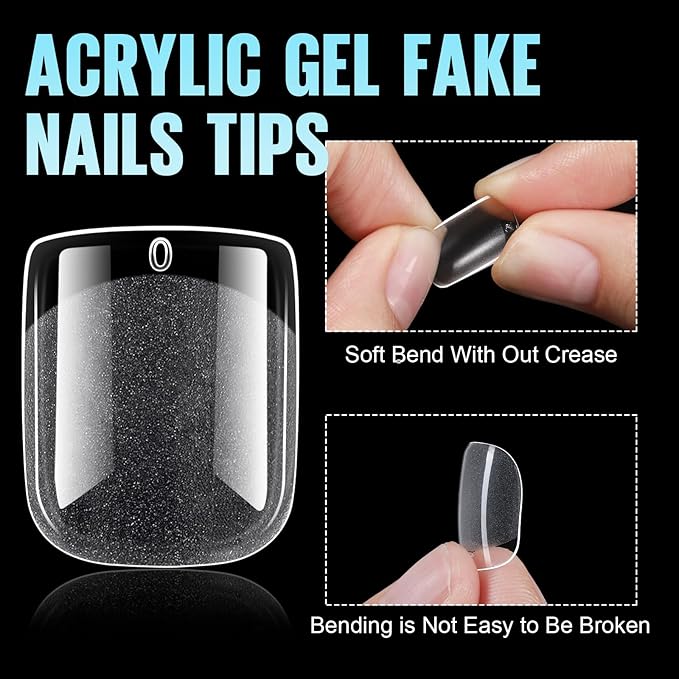 TOMICCA Extra Short Square Nail Tips, Half Matte Acrylic Gel Nail Tips, 360Pcs Full Cover Pre Shaped 12 Sizes Fake Nails for Beginner and Professional DIY Nail Salon