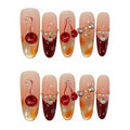 Handmade Press on Nails Square Sweet and Alluring Style Cherry Burgundy Nail Art with Rhinestone Embellishments Acrylic Nails Press on Handmade Nails Luxury Press on Nails（S）