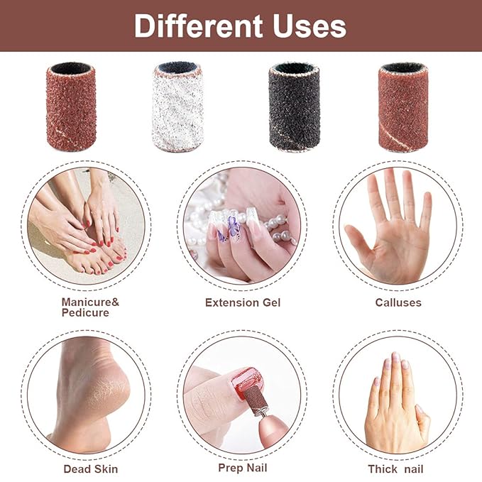 Rolybag Sanding Bands for Nail Drill Portable Nail Strap Set 3 Color Coarse Fine Grit Efile Sand Set 80#120#180#240#,2 Pieces 3/32 Inch Nail Drill Bits for Manicures and Pedicures