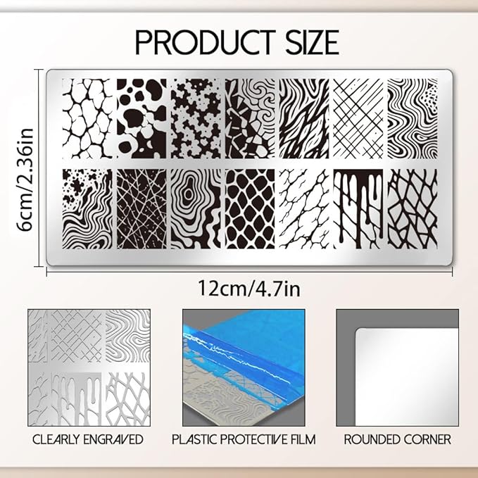 UNICRAFTALE 3Pcs Nail Stamp Plates Set Marble Striped Nail Art Stamping Template Texture Stamping Plate Image Nail Stencils Nail Art Plates with Nail Scraper for Women DIY Print Manicure Salon Design