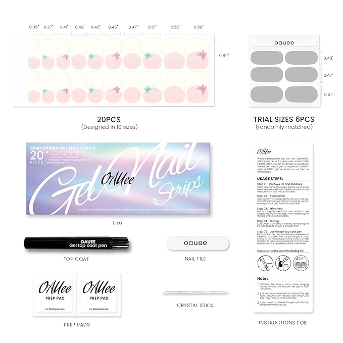 Semi Cured Gel Nail Strips | Built-In Gel Top Coat | UV Light Required | Salon Quality, Easy Application And Removal (Fairy Butterflies French)