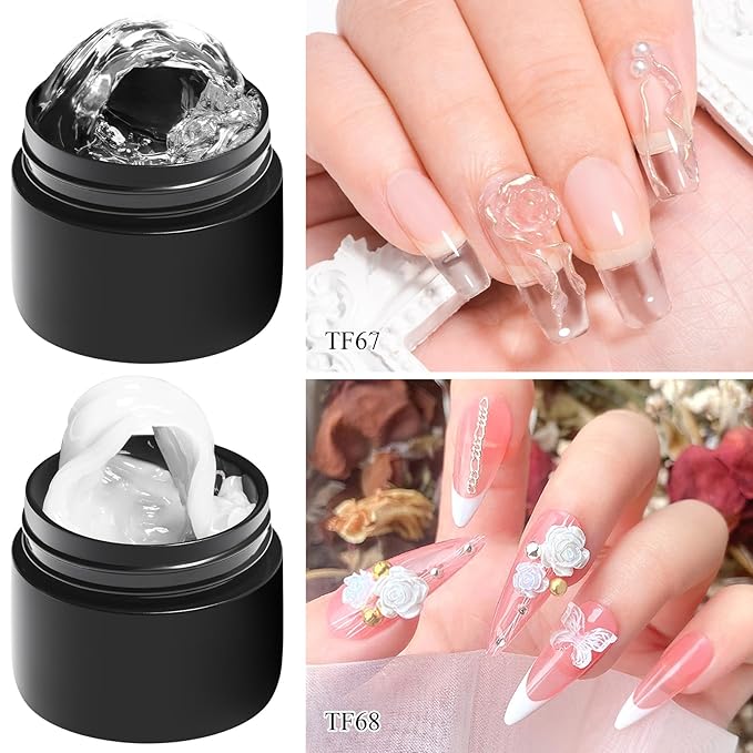 MEET ACROSS All-in-One Extension Mini Kit 2×7ml Non-Sticky Builder Gel Starter Kit WIth Base & Top Coat/Dual-Silicone Pen/Pro File/20-Pc Reusable Dual Forms Salon-Grade Extensions (Clear+White)