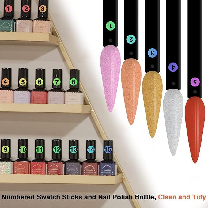 100 ps Nail Swatch Sticks with Number Stickers, Color Display Stiletto Tips, Fan-shaped Nail Practice Sticks, Color Wheel Sample (Black)