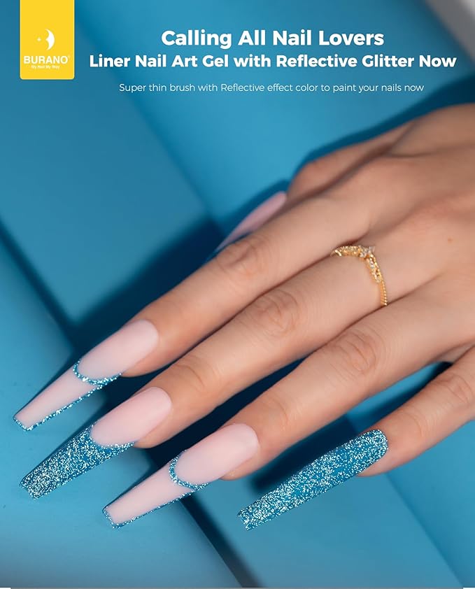 BURANO Gel Nail Polish Liner Nail Art Polish, Silver Gold Painted Gel Nail Design Polish 2 Bottle 8ml, Build in Thin Nail Brush Curing Required LX14 LX16