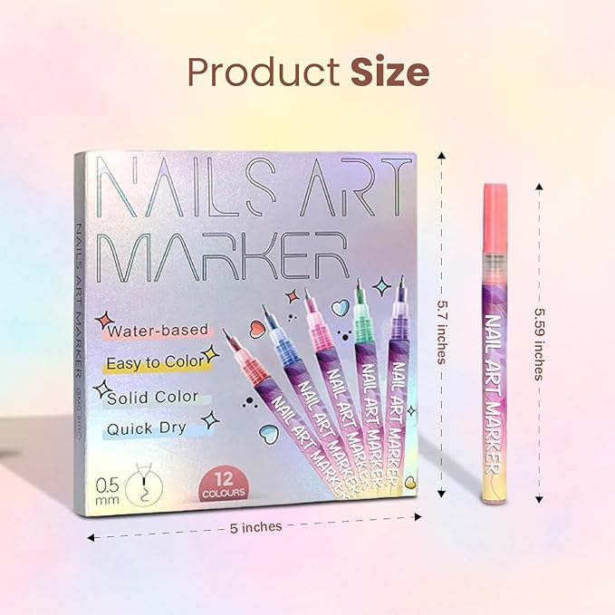 12-Color Nail Art Pens & Nail Art Markers Set – Fine Tip Nail Polish Pens for Painting Nails, Quick-Dry Waterproof Nail Pens for Nail Art on Gel, Acrylic & Natural Nails