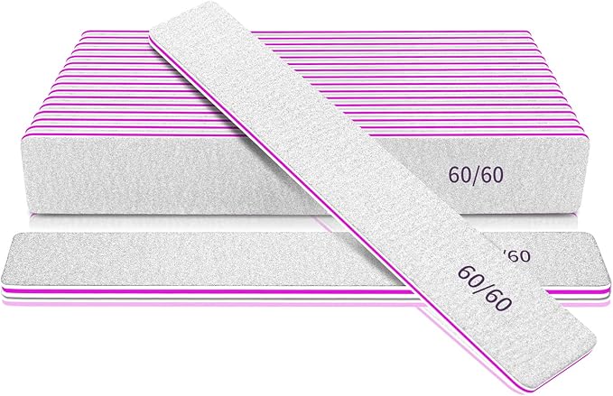 Professional 60/60 Grit Files for Gel and Acrylic Nails - Double Sided Washable Coarse Manicure Tool for Salon