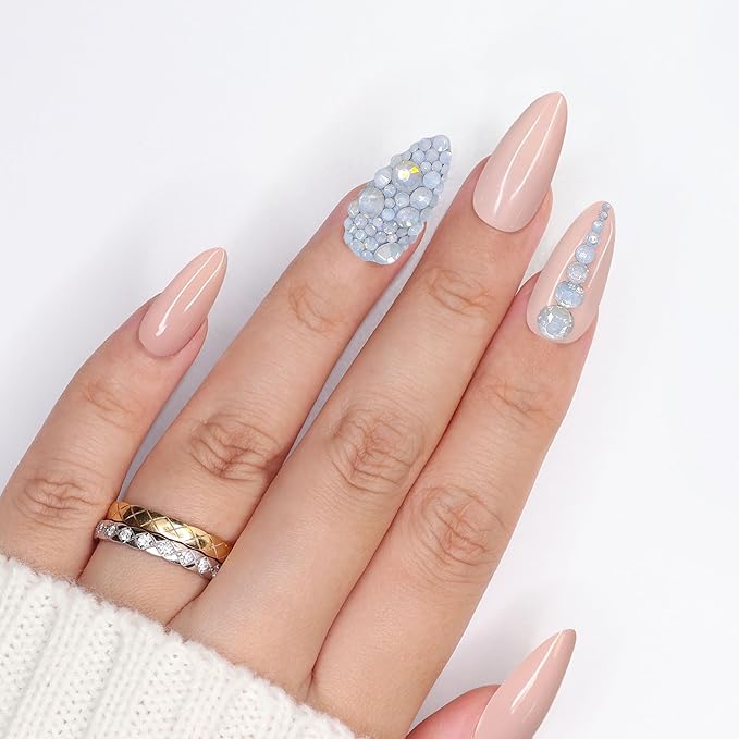 Daily Charme Twinkle Twinkle Round Flatback Crystal Rhinestone for Nail Art (White Opal), 1440 PCS, No-Hotfix, (1.4 mm - 4.7 mm), DIY and Salon