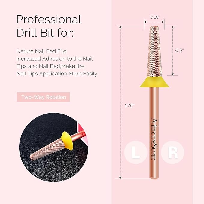 MelodySusie Tapered Barrel Nail Buffer Bit, Professional Safety Carbide Nail Bit for Nature Nail Bed Cuticle Dead Skin Cleaning Nail Prepare, Two Way Rotate, Manicure Nail Salon Supply, Rose Gold, XF