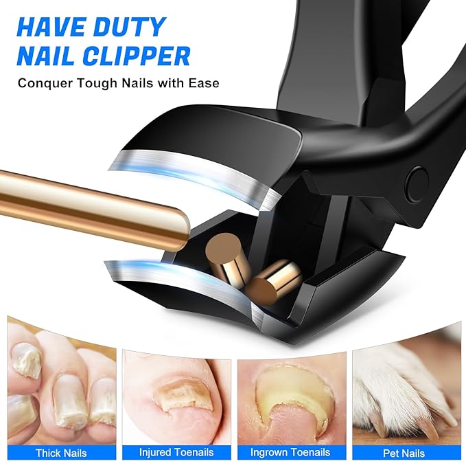 Toenail Clippers for Thick Nails, 6 Pcs Professional Wide Jaw Opening Nail Clipper Set for Seniors, Sharp Stainless Steel Fingernail Cutters with Slanted Edge & Travel Case, Podiatrist Tool Kit