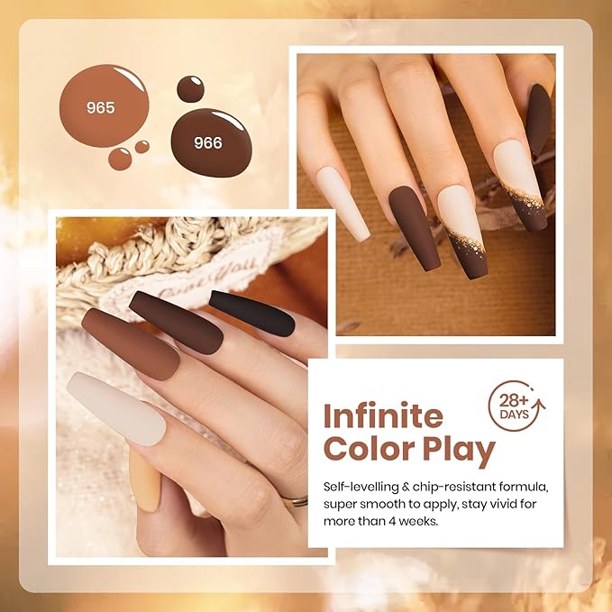 Beetles Brown Gel Polish - 6 Colors Nude Brown Neutral Beige Khaki Glitter Gold Gel Nail Polish Set Roasted Chestnuts Collection Uv Gel Nail Art Manicure
