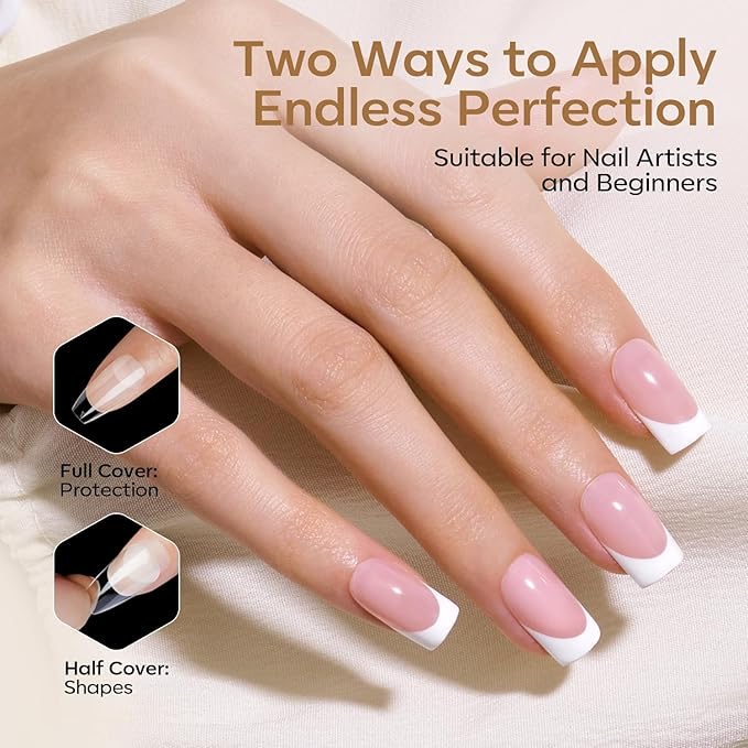 modelones Short Square Gel Nail Tips, 360pcs Pre-etched Clear Fake Nails Press On Full Cover Half Matte 15 Sizes Acrylic Gel Tips for Extension Salon