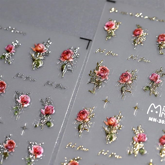 Dedyel Rose Nail Art Stickers 3D Floral Nail Decals Valentine Bridal Nail Art, Rose Design Self-Adhesive Nail Stickers for Women Girls DIY Nail Decoration