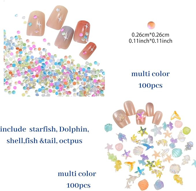 Ocean Nail Charms Gem Kit for Nail Techs – Mermaid Style 3D Nail Art Decorations with Starfish, Shells, Pearls – Professional Nail Supplies for Acrylic & Gel Designs