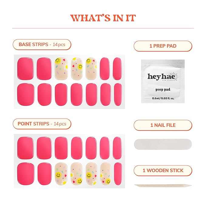 Heyhae Semi Cured Gel Nail Strips | No LED Lamp Needed | Spring, Marble, Pink | Easy Apply & Remove,Salon Quality |Includes 28 Strips, 1 Prep Pads, Nail File & Wooden stick- Hey, Pink is the New Black