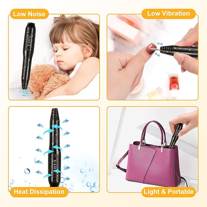 Portable Electric Nail Drill Machine, 20000RMP Nail Drills for Acrylic Nails Professional Manicure Pedicure Set Polishing Shape Tools with Nail Drill Bits,Sanding Bands and Brush(Gold Black)