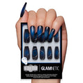 Beetlejuice Beetlejuice™ x Glamnetic Press On Nails - Ghost House™ | Long Coffin Black & Navy Ombre Graphic Nails with Back Design in a Glossy Finish | 15 Sizes - 30 Nail Kit with Glue