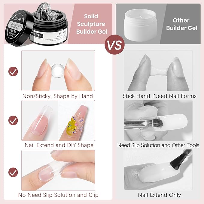 Clear and Nude Solid Builder Gel for Nails Extension 3D Hard Gel for Carving Patterns Decoration Home Manicure DIY for Women