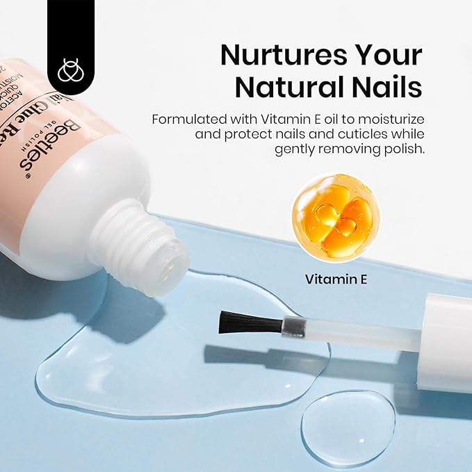Beetles Nail Glue Remover with Cuticle Tool, 1 Pcs 20ml Press on Nail Remover Non-Acetone Adhesive for False Nail Tips Gentle Formula Not for U v Nail Glue Gel