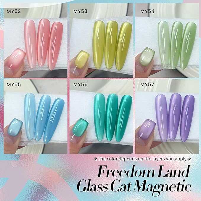 Born Pretty Magnetic Gel Nail Polish Pastel Water Light Cat Magnetic Eye Gel Jelly Glass Crystal Nail Polish Glitter Shimmer Auroras Magnetic Gel Nail Art Manicure Kit 6PCS