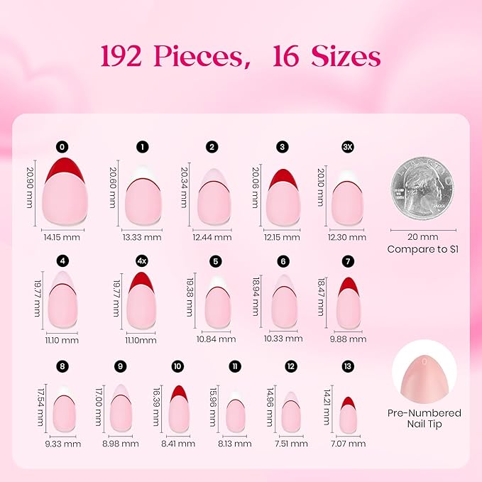 Beetles Press On Nails - Romantic Dream| 3 Colors Short Almond French Tip Press On Nails | 16 Sizes 192 Pcs Natural Salon Quality Spring Gift For Women