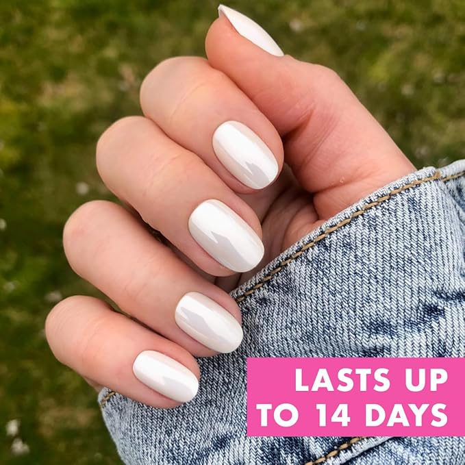 Olive & June Instant Mani Press-On Nails (Glue) | 42 Fake Nails, 21 Sizes | Non-Toxic Long-Lasting Recycled Materials Realistic Look | Salon-Quality at Home | Extra Short, Round | White Chrome
