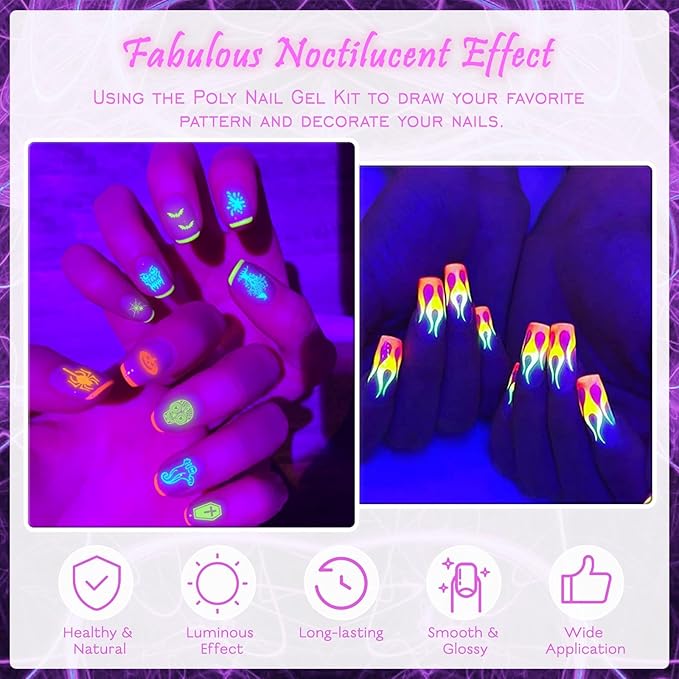 Glow in the Dark Poly Gel Nail Kit, Biutee 5 Colors Neon Poly Nail Extension Gel Builder Gel Manicure Kit for Nail Art Starter Kit
