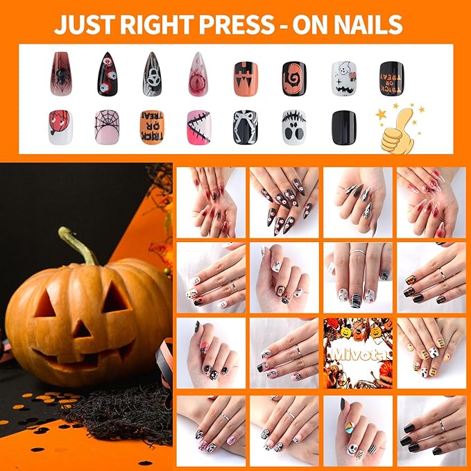 Black Press on Nails Short Square, Classic Black Fake Nails, Glossy Gel Finish Acrylic Nails, fall Thick Reusable Glue on Nails Kit for Women, 24Pcs