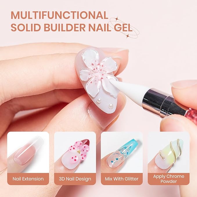 Solid Builder Nail Gel, 60g Large Capacity Clear 3D Nail Sculpting Hard Gel for nails Art Non-Sticky Hand for Carving Extension with Chrome Powder Home DIY Manicure
