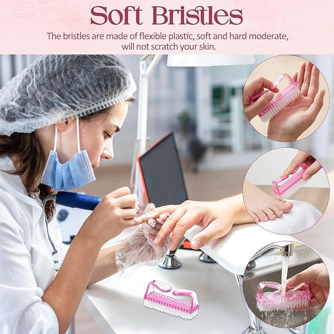 EBOOT 4 Pieces Handle Plastic Nail Brush Nail Hand Scrubbing Cleaning Brush (Pink)