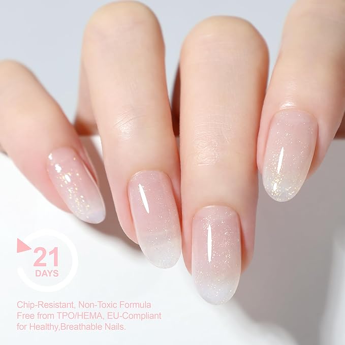 Glossy Hema Free Rubber Builder Base Gel Polish, Soak Off Strengthening Apex Building Gel, Shimmer Glitter Nude White Nails Thickening Beginners & DIY Nails