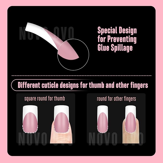 NOVO OVO Halloween Medium Slightly Curved White French Tip Nail Tips BERRY PINK Full Cover for Press on Acrylic, Extra Thick Soft Gel False Nails, Need Builder Gel Top Coat for DIY x 15 Sizes 240 pcs